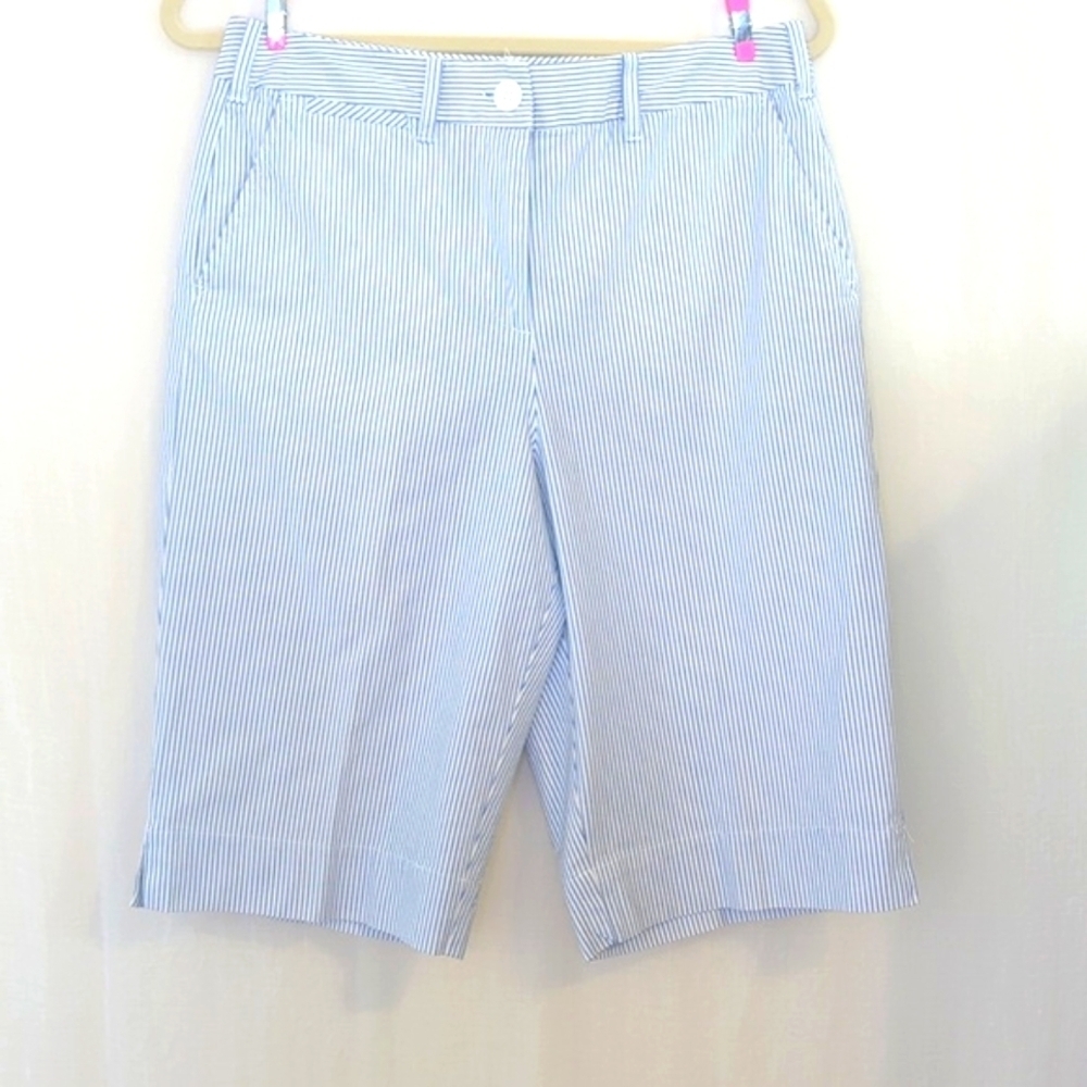 Talbot's Blue And White Striped Cotton Shorts 10 New